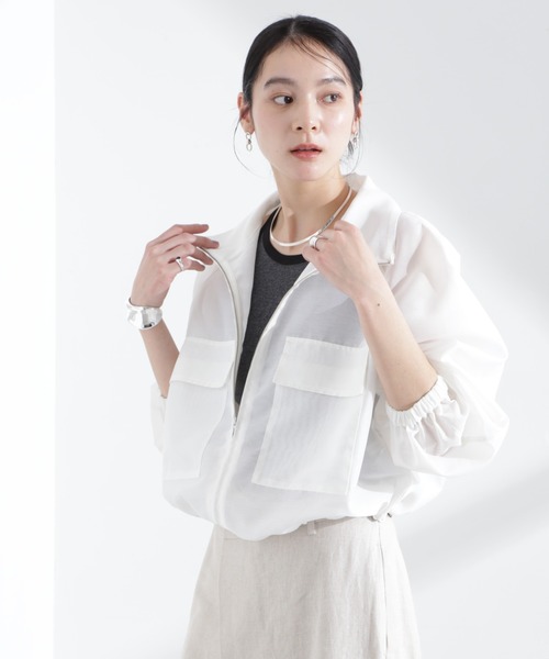 NANO universe(ナノユニバース)の「スパンオーガンジーブルゾン(ブルゾン・レディース・ブラック/グリーン/ホワイト・FREE)」の5枚目の写真