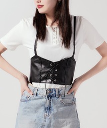 Chick（チック）の「Lace Up Fake Leather bustier / レースアップフェイクレザービスチェ（その他トップス）」