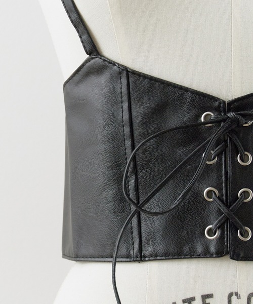 セール】Lace Up Fake Leather bustier / レースアップフェイク