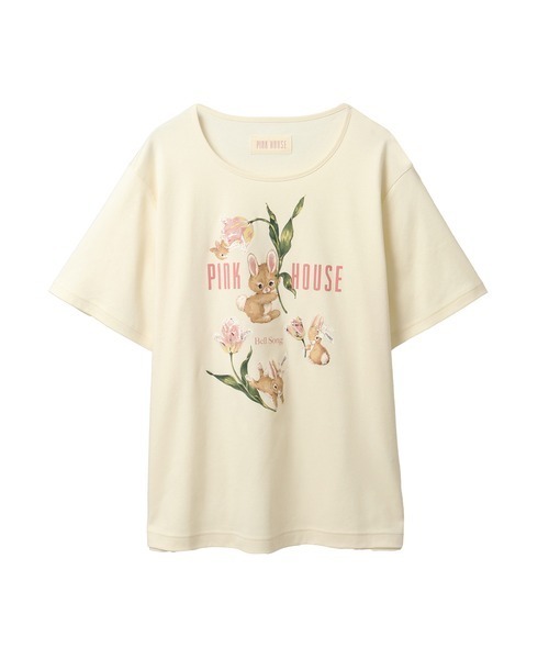 美品　ピンクハウスうさぎカットソー セール】チューリップうさぎプリントカットソー（Tシャツ