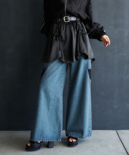 セール】カットアウトレースデニムパンツ(HARE)（デニムパンツ）｜HARE