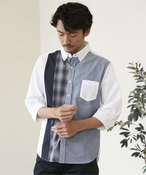 ikka(イッカ)の「7分袖オックスブロックスチェック切り替えシャツ(シャツ/ブラウス・メンズ・グレー/ネイビー/ホワイト・S/M/L/XL)」の21枚目の写真