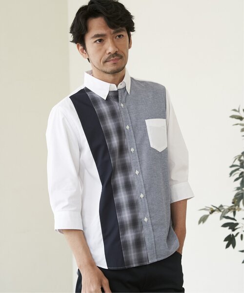 ikka(イッカ)の「7分袖オックスブロックスチェック切り替えシャツ(シャツ/ブラウス・メンズ・グレー/ネイビー/ホワイト・S/M/L/XL)」の22枚目の写真
