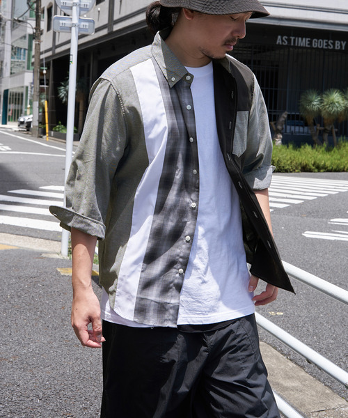 ikka(イッカ)の「7分袖オックスブロックスチェック切り替えシャツ(シャツ/ブラウス・メンズ・グレー/ネイビー/ホワイト・S/M/L/XL)」の19枚目の写真