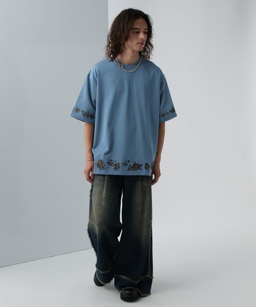 HARE（ハレ）の「シシュウモチーフカットソー(HARE)（Tシャツ/カットソー・メンズ・ブルー/ブラック/ホワイト・SMALL/MEDIUM）」の9枚目の写真