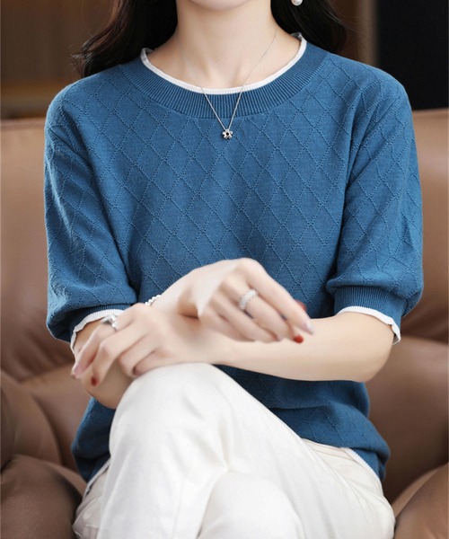 BLANC FICELLE(ブランフィセル)の「ライン入り ニットクルーネック(ニット/セーター・レディース・アイボリー/ブルー/ネイビー/ブラック・FREE)」の10枚目の写真