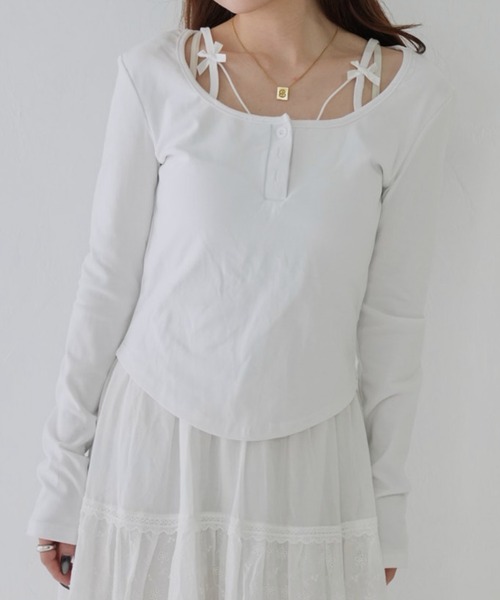 Uenui（ウニュイ）の「【 cunii 】 クロップボタン ジャイブT（Tシャツ/カットソー・レディース・ブラック/ホワイト/ピンク・FREE）」の2枚目の写真