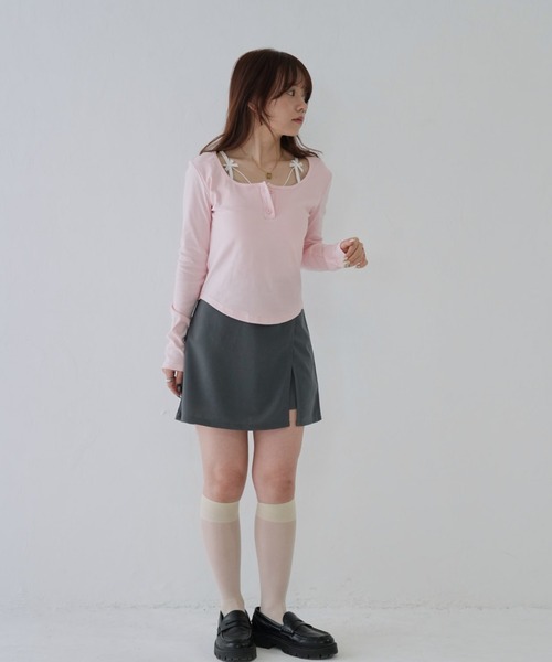 Uenui（ウニュイ）の「【 cunii 】 クロップボタン ジャイブT（Tシャツ/カットソー・レディース・ブラック/ホワイト/ピンク・FREE）」の17枚目の写真