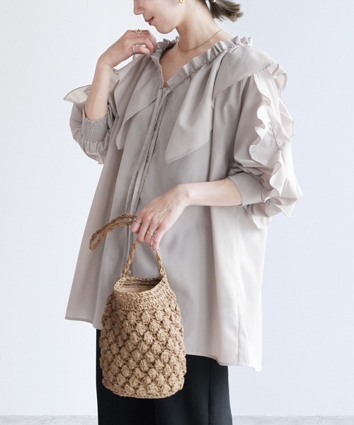 reca（レカ）の「フリル襟&フリル袖ブラウス（シャツ/ブラウス・レディース・ライトグレー/ブラック/アイボリー・M）」の9枚目の写真