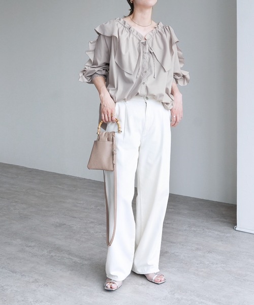 reca（レカ）の「フリル襟&フリル袖ブラウス（シャツ/ブラウス・レディース・ライトグレー/ブラック/アイボリー・M）」の12枚目の写真