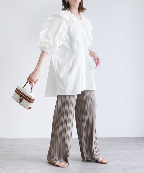 reca（レカ）の「フリル襟&フリル袖ブラウス（シャツ/ブラウス・レディース・ライトグレー/ブラック/アイボリー・M）」の15枚目の写真