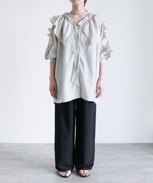 reca（レカ）の「フリル襟&フリル袖ブラウス（シャツ/ブラウス・レディース・ライトグレー/ブラック/アイボリー・M）」の17枚目の写真