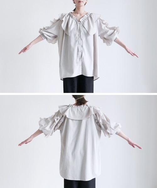 reca（レカ）の「フリル襟&フリル袖ブラウス（シャツ/ブラウス・レディース・ライトグレー/ブラック/アイボリー・M）」の20枚目の写真