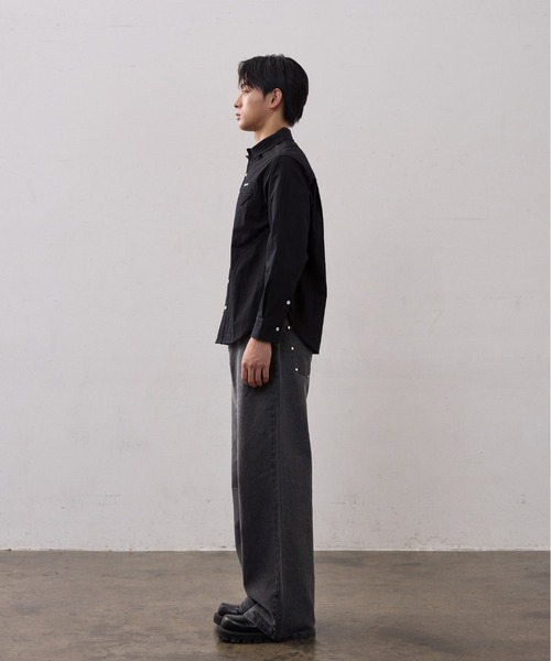 THE CLE（ザクレ）の「TYPEWRITER SHIRT / タイプライターシャツ【タイプライター生地】 シャツ トップス メンズ（シャツ/ブラウス・メンズ・ネイビー/ブラック・SMALL/MEDIUM/LARGE）」の7枚目の写真