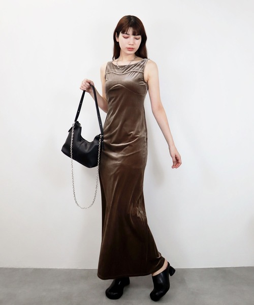 JOIEVE ベロアワンピース 38 チョコレート loin nuit ワンピース choker velour one-piece / チョーカー