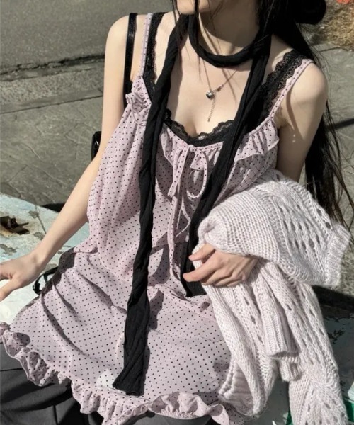 almo（アルモ）の「【LAMPOON】ドットシアーキャミワンピ（ワンピース・レディース・モカ/ピンク/ダークグレー・FREE）」の18枚目の写真