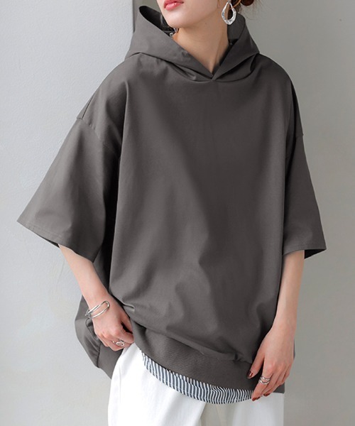 HUG.U（ハグユー）の「快適ドライ UVカットパーカーTシャツ（パーカー・レディース・ブラック/ライトブルー/オリーブ/モカ/ダークグレー/ホワイト・FREE）」の3枚目の写真