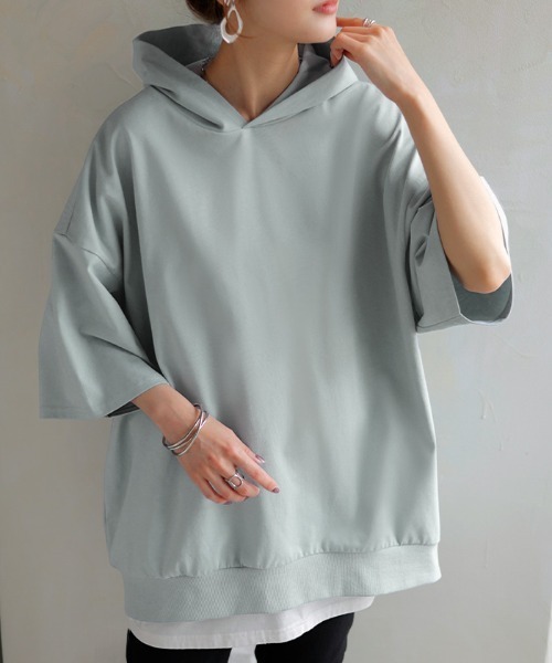 HUG.U（ハグユー）の「快適ドライ UVカットパーカーTシャツ（パーカー・レディース・ブラック/ライトブルー/オリーブ/モカ/ダークグレー/ホワイト・FREE）」の6枚目の写真