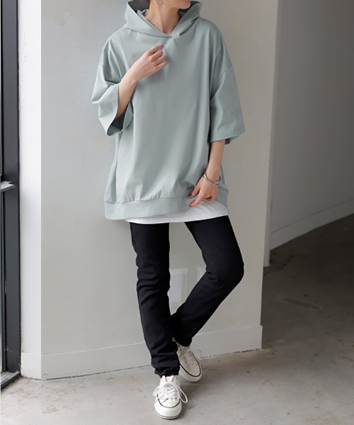 HUG.U（ハグユー）の「快適ドライ UVカットパーカーTシャツ（パーカー・レディース・ブラック/ライトブルー/オリーブ/モカ/ダークグレー/ホワイト・FREE）」の17枚目の写真