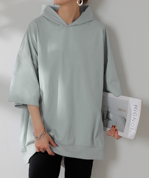HUG.U（ハグユー）の「快適ドライ UVカットパーカーTシャツ（パーカー・レディース・ブラック/ライトブルー/オリーブ/モカ/ダークグレー/ホワイト・FREE）」の16枚目の写真