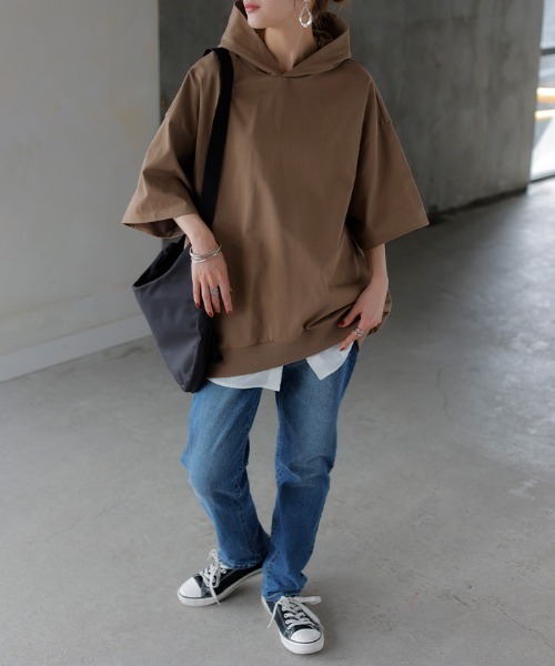 HUG.U（ハグユー）の「快適ドライ UVカットパーカーTシャツ（パーカー・レディース・ブラック/ライトブルー/オリーブ/モカ/ダークグレー/ホワイト・FREE）」の15枚目の写真