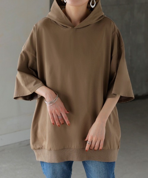 HUG.U（ハグユー）の「快適ドライ UVカットパーカーTシャツ（パーカー・レディース・ブラック/ライトブルー/オリーブ/モカ/ダークグレー/ホワイト・FREE）」の14枚目の写真