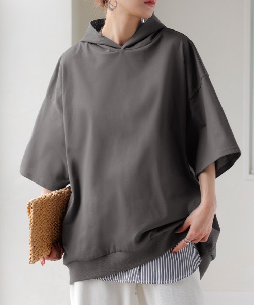 HUG.U（ハグユー）の「快適ドライ UVカットパーカーTシャツ（パーカー・レディース・ブラック/ライトブルー/オリーブ/モカ/ダークグレー/ホワイト・FREE）」の19枚目の写真