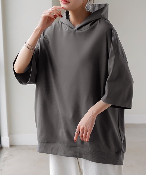 HUG.U（ハグユー）の「快適ドライ UVカットパーカーTシャツ（パーカー・レディース・ブラック/ライトブルー/オリーブ/モカ/ダークグレー/ホワイト・FREE）」の20枚目の写真