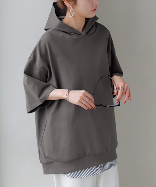 HUG.U（ハグユー）の「快適ドライ UVカットパーカーTシャツ（パーカー・レディース・ブラック/ライトブルー/オリーブ/モカ/ダークグレー/ホワイト・FREE）」の21枚目の写真