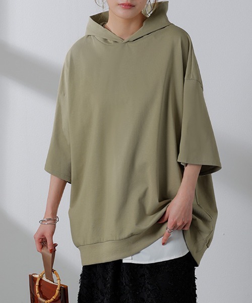 HUG.U（ハグユー）の「快適ドライ UVカットパーカーTシャツ（パーカー・レディース・ブラック/ライトブルー/オリーブ/モカ/ダークグレー/ホワイト・FREE）」の11枚目の写真