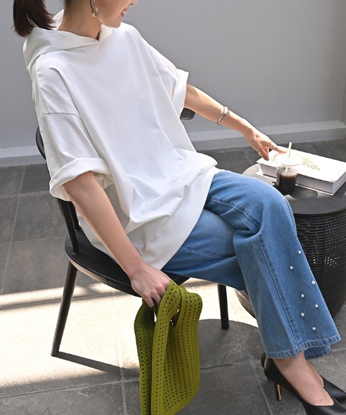HUG.U（ハグユー）の「快適ドライ UVカットパーカーTシャツ（パーカー・レディース・ブラック/ライトブルー/オリーブ/モカ/ダークグレー/ホワイト・FREE）」の7枚目の写真