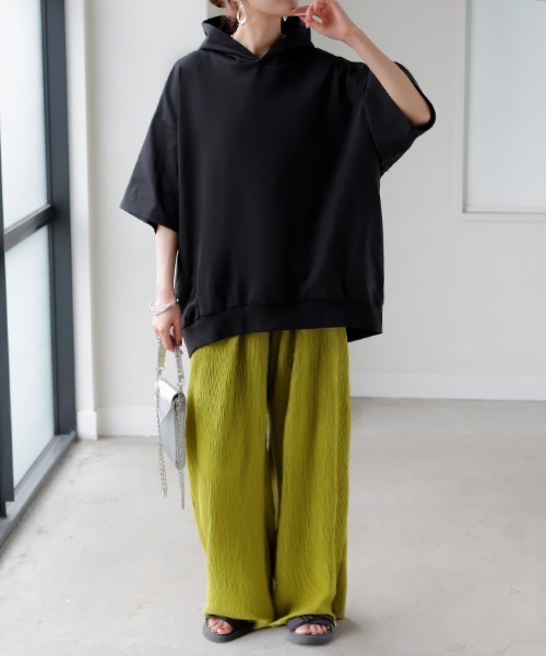 HUG.U（ハグユー）の「快適ドライ UVカットパーカーTシャツ（パーカー・レディース・ブラック/ライトブルー/オリーブ/モカ/ダークグレー/ホワイト・FREE）」の22枚目の写真