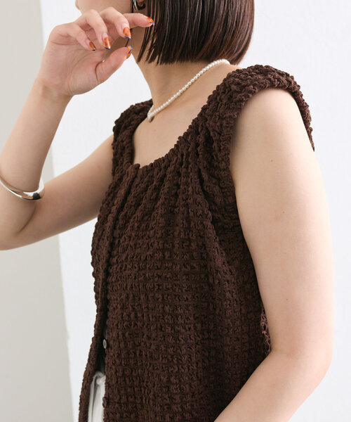 新作✨新品✨ジャザサイズ タンクトップMarchCollection ストライプ柄ジャカードニットタンクトップ（限定版） - レッド