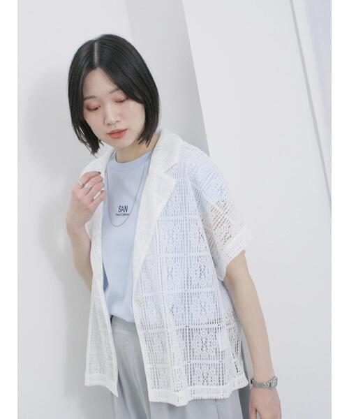 Samansa Mos2 blue（サマンサモスモスブルー）の「レースシャツジャケット（シャツ/ブラウス・レディース・ブラック/オフホワイト/キナリ・F）」の7枚目の写真