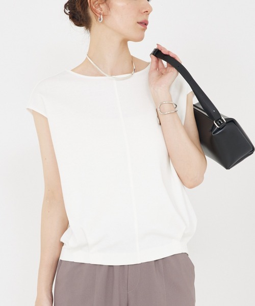 qualite（カリテ）の「【接触冷感】強撚ライトポンチプルオーバー/オフィスカジュアル/夏服（Tシャツ/カットソー・レディース・ホワイト/ライトベージュ/ブラック・フリー）」の2枚目の写真