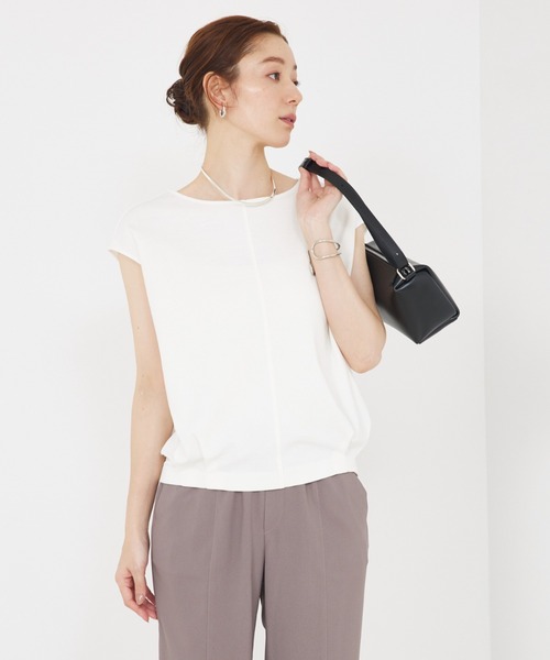 qualite（カリテ）の「【接触冷感】強撚ライトポンチプルオーバー/オフィスカジュアル/夏服（Tシャツ/カットソー・レディース・ホワイト/ライトベージュ/ブラック・フリー）」の20枚目の写真