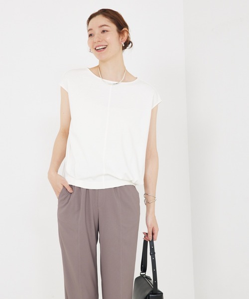 qualite（カリテ）の「【接触冷感】強撚ライトポンチプルオーバー/オフィスカジュアル/夏服（Tシャツ/カットソー・レディース・ホワイト/ライトベージュ/ブラック・フリー）」の19枚目の写真