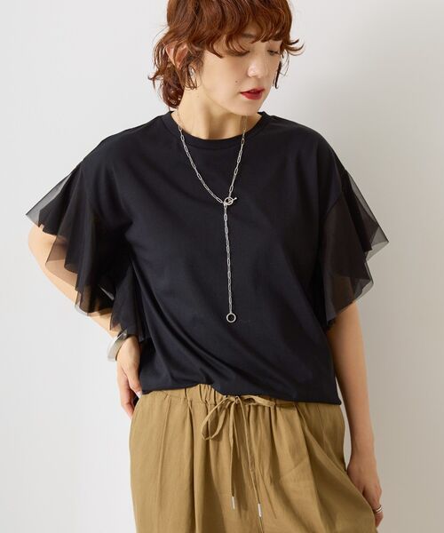 AMERICAN HOLIC(アメリカンホリック)の「袖チュールサイドスリットプルオーバー(Tシャツ/カットソー・レディース・アイボリー/ブラック/ネイビー・M/L)」の17枚目の写真