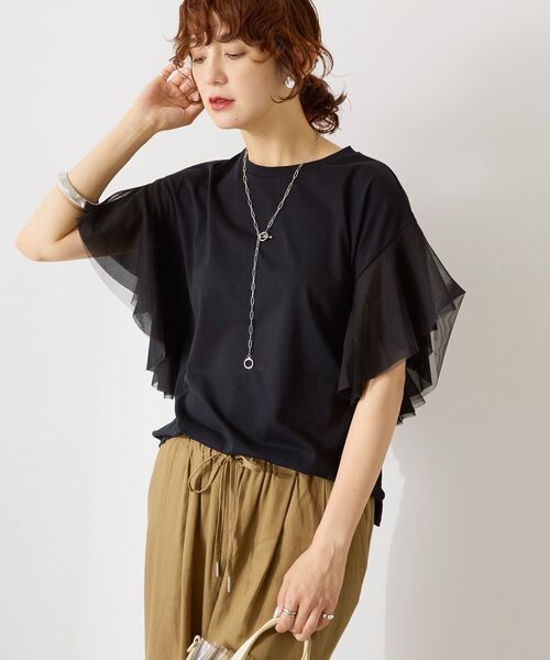 AMERICAN HOLIC(アメリカンホリック)の「袖チュールサイドスリットプルオーバー(Tシャツ/カットソー・レディース・アイボリー/ブラック/ネイビー・M/L)」の18枚目の写真