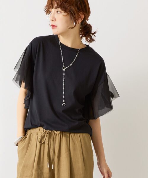 AMERICAN HOLIC(アメリカンホリック)の「袖チュールサイドスリットプルオーバー(Tシャツ/カットソー・レディース・アイボリー/ブラック/ネイビー・M/L)」の19枚目の写真