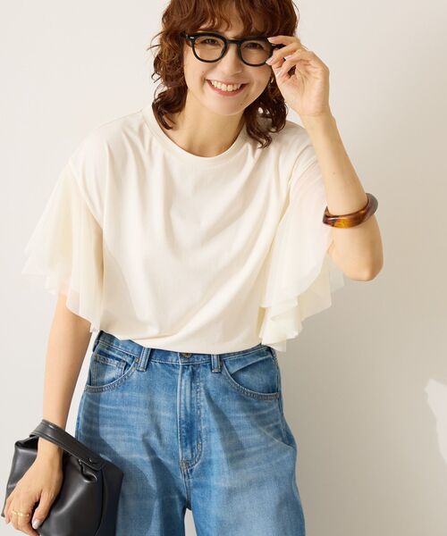 AMERICAN HOLIC(アメリカンホリック)の「袖チュールサイドスリットプルオーバー(Tシャツ/カットソー・レディース・アイボリー/ブラック/ネイビー・M/L)」の22枚目の写真