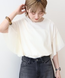 袖チュールサイドスリットプルオーバー