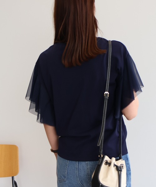 AMERICAN HOLIC(アメリカンホリック)の「袖チュールサイドスリットプルオーバー(Tシャツ/カットソー・レディース・アイボリー/ブラック/ネイビー・M/L)」の6枚目の写真