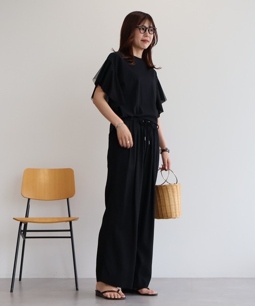 AMERICAN HOLIC(アメリカンホリック)の「袖チュールサイドスリットプルオーバー(Tシャツ/カットソー・レディース・アイボリー/ブラック/ネイビー・M/L)」の7枚目の写真