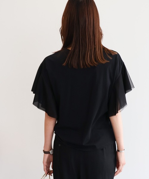AMERICAN HOLIC(アメリカンホリック)の「袖チュールサイドスリットプルオーバー(Tシャツ/カットソー・レディース・アイボリー/ブラック/ネイビー・M/L)」の9枚目の写真