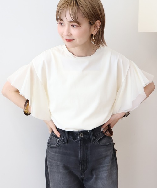 AMERICAN HOLIC(アメリカンホリック)の「袖チュールサイドスリットプルオーバー(Tシャツ/カットソー・レディース・アイボリー/ブラック/ネイビー・M/L)」の12枚目の写真