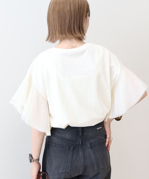 AMERICAN HOLIC(アメリカンホリック)の「袖チュールサイドスリットプルオーバー(Tシャツ/カットソー・レディース・アイボリー/ブラック/ネイビー・M/L)」の5枚目の写真