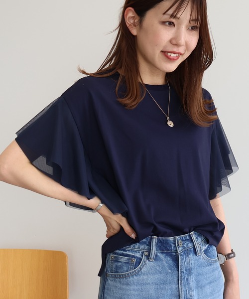 AMERICAN HOLIC(アメリカンホリック)の「袖チュールサイドスリットプルオーバー(Tシャツ/カットソー・レディース・アイボリー/ブラック/ネイビー・M/L)」の13枚目の写真