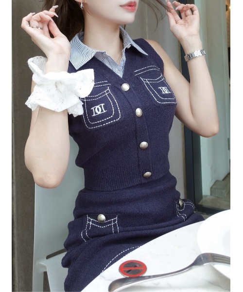 Darich ステッチDDロゴニットセットアップ　ネイビー ダーリッチ Darich ステッチDDロゴニットセットアップ
