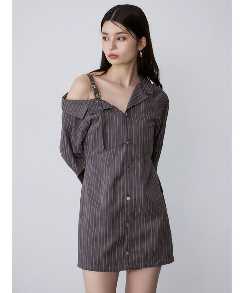 MURUA（ムルーア）の「アシメショルダーミニシャツワンピース（ワンピース・レディース・ホワイト/ベージュ/グレー・FREE）」の6枚目の写真